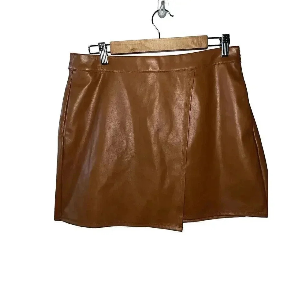 A New Day Women's Mini A-Line Faux Wrap Skirt Brown Size 8 w/ Pockets